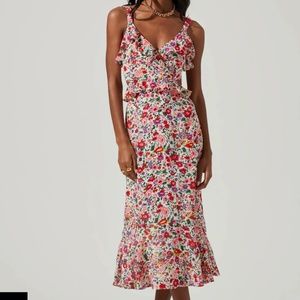 Astr the Label Wildflower Ruffle Cutout Midi Dress